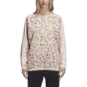 adidas Womens Floral-Print Hooded Windbreaker Sports Jacket X-Large